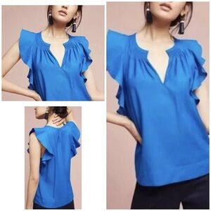 Anthropologie HD In Paris Emi Ruffle Royal Blue Sleeveless Tank Blouse 10​​